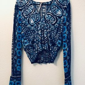 Free People Dark Blue Psychadelic top